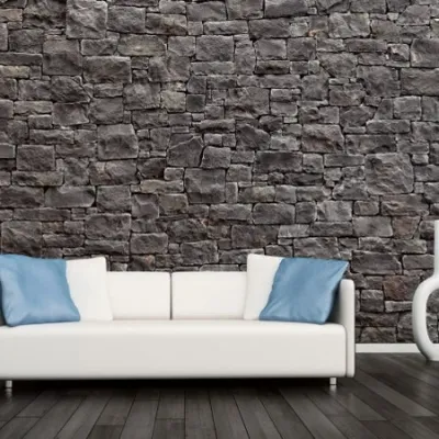 Salon koltuk takımı arkası dekoratif taş kaplama uygulamamız